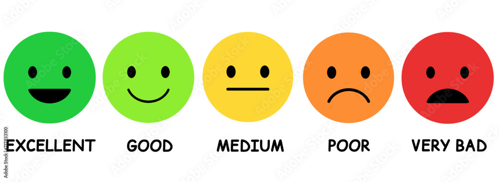 feedback emoticon scale customer review rating icon isolated on white and transparent background. with text excellent good medium poor green yellow orange red color icon flat style vector illustration feedback emoticon scale customer review rating icon isolated on white and transparent background. with text excellent good medium poor green yellow orange red color icon flat style vector illustration