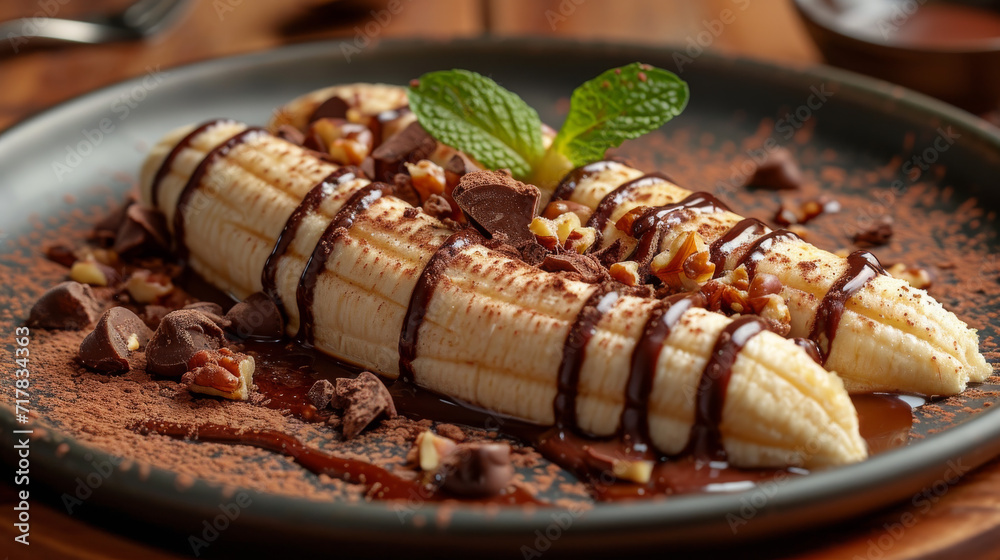 Banana with chocolate dessert Product photo Banana with chocolate dessert Product photo