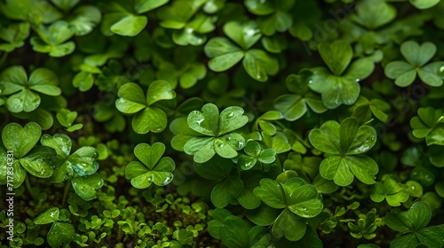 green clover texture closeup view, forest floor pattern of shamrocks