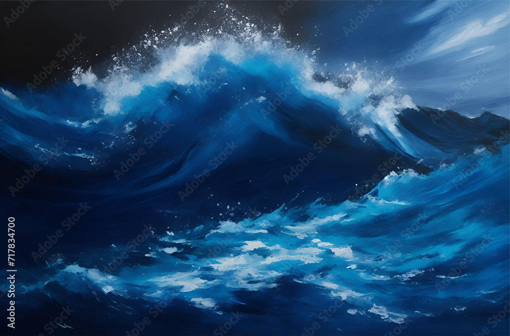A painting of a dramatic crashing wave