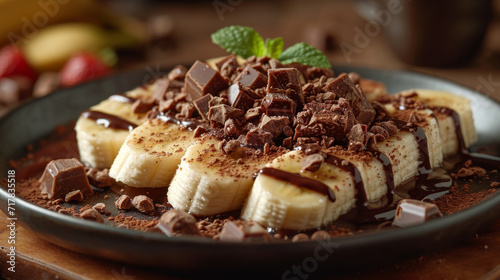 Banana with chocolate dessert Product photo