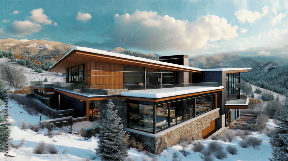 Image result for A modern mountain home with a geothermal heating system that utilizes ...