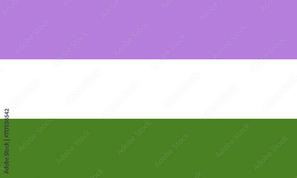 Genderqueer pride flag, LGBT community symbol, three stripes purple, white and green