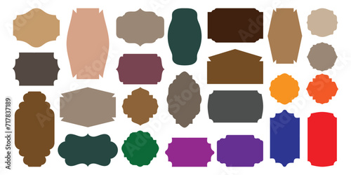 Set of vintage colors label and badges shapes collection. Decor-style frame design.	 Vector illustration. 
