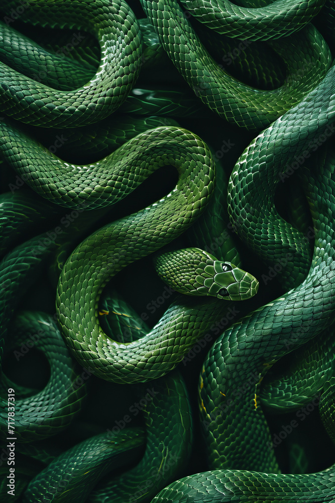 Obraz premium green snakes top view pattern