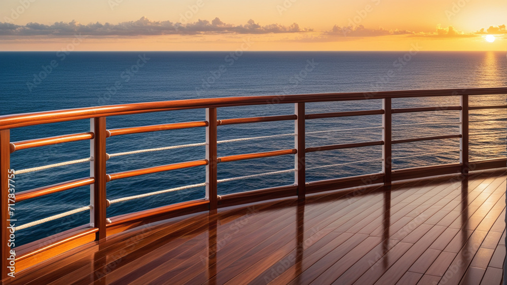 Sunset View from a Cruise Ship Deck Overlooking the Calm Ocean