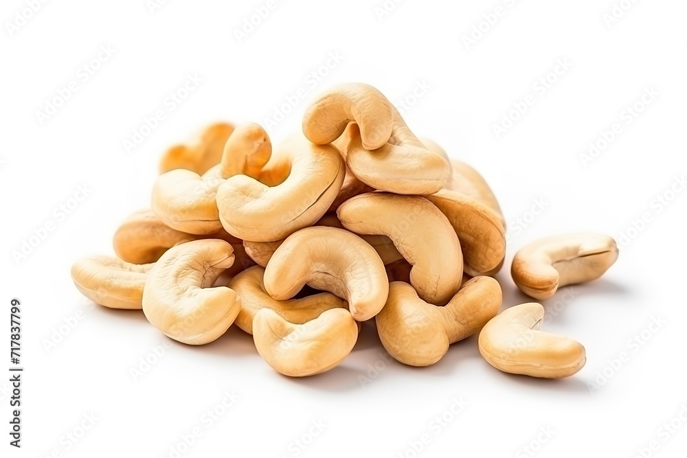Fototapeta premium pile of fresh cashew nuts on white background