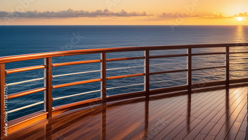 Sunset View from a Cruise Ship Deck Overlooking the Calm Ocean © ShareareKhan