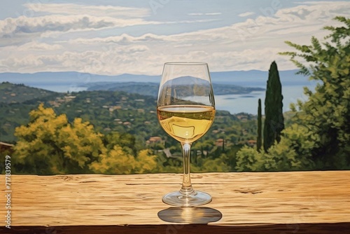 White wine with scenic view. Generative AI