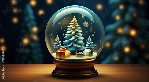 a snow globe with a christmas tree on it sitting. Generative AI © imam