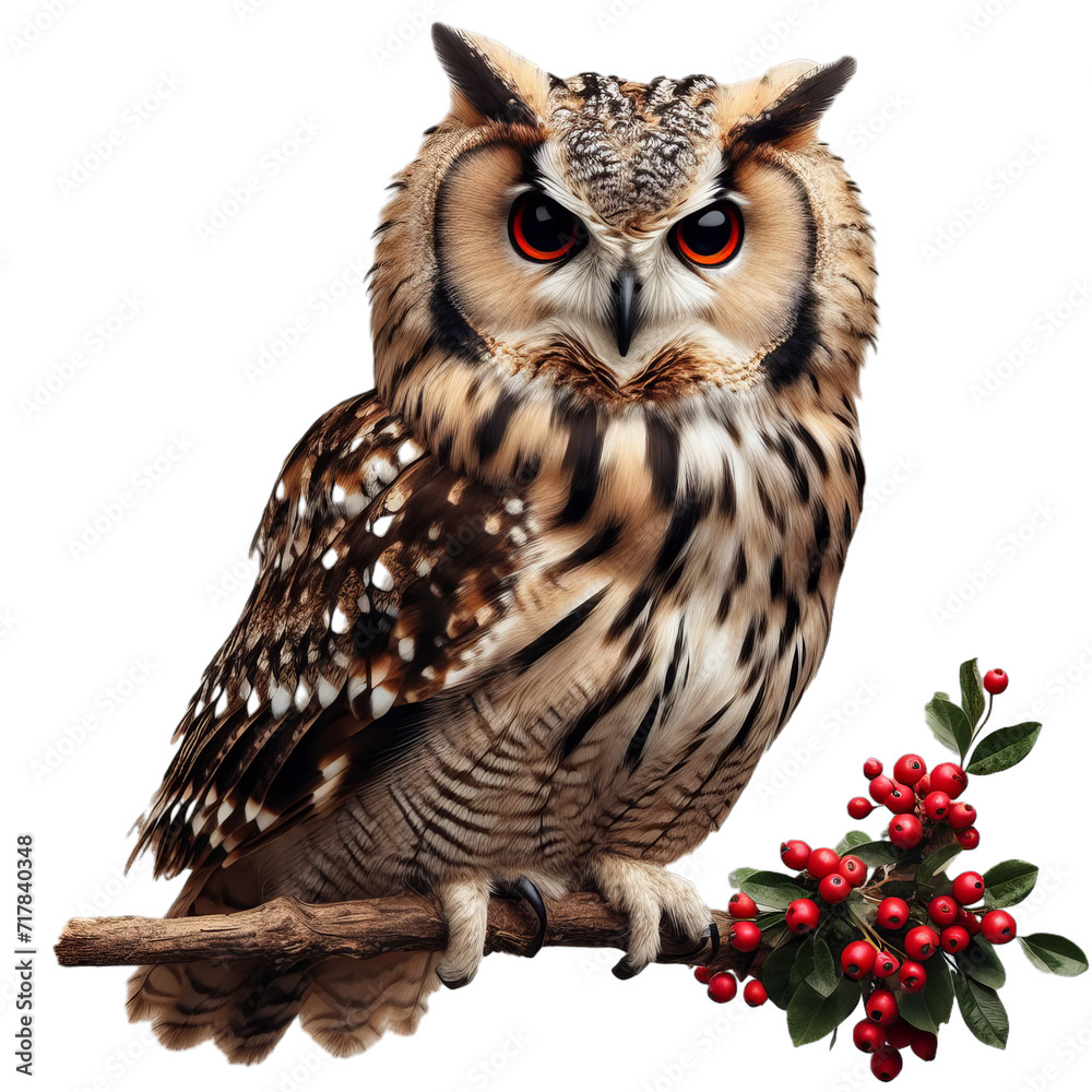 Fototapeta premium owl on a branch isolated on transparent or white background, PNG