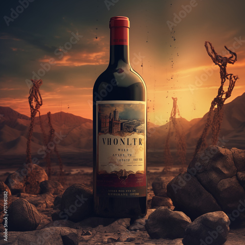 Bottle of wine in a surrealism environment photo