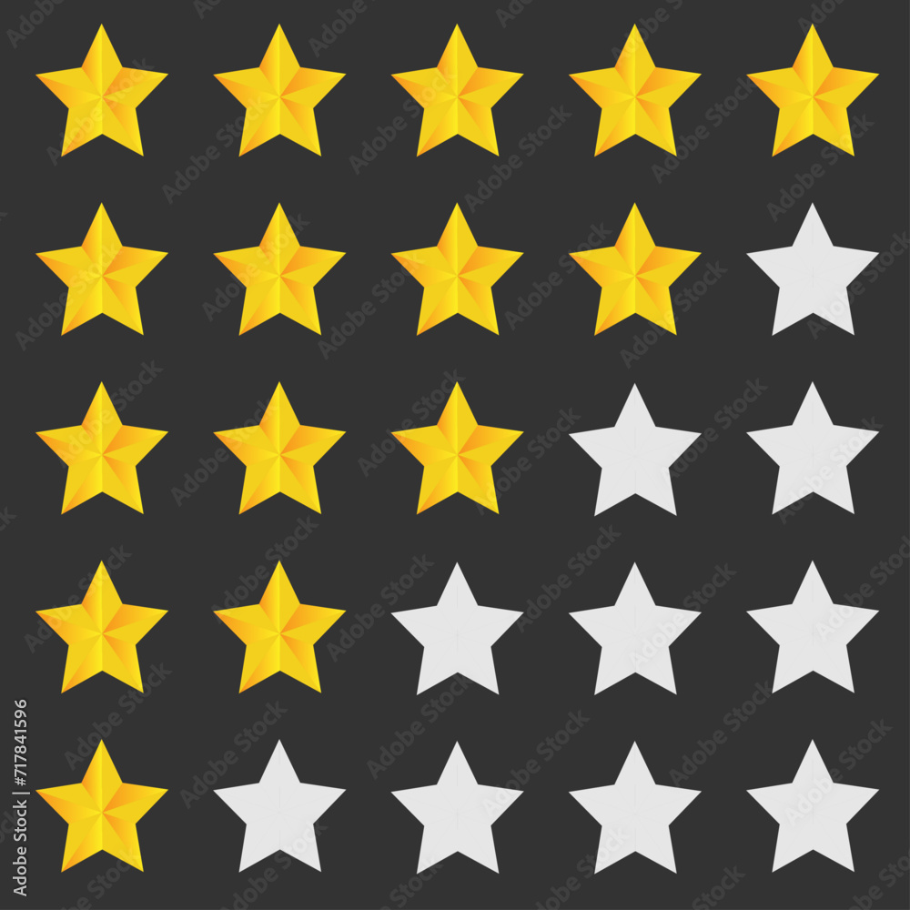 Set of ratings from one to five stars. Yellow rating stars on dark backgrounds. Feedback evaluation in vector Set of ratings from one to five stars. Yellow rating stars on dark backgrounds. Feedback evaluation in vector
