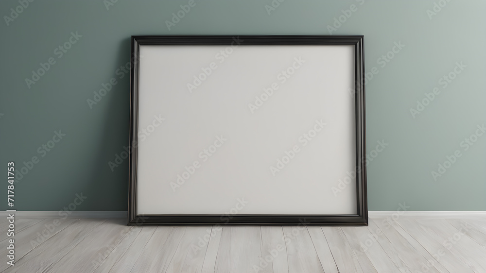 Artifical Intelligence generated image of interior with empty frame. Blank picture frame hanging on wall, AI generated image Artifical Intelligence generated image of interior with empty frame. Blank picture frame hanging on wall, AI generated image