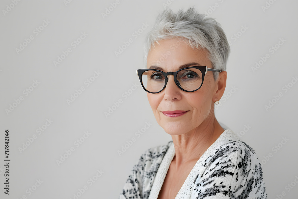 Closeup portrait of elderly beautiful woman with short hair Closeup portrait of elderly beautiful woman with short hair