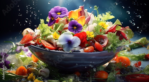 a colorful salad in a glass bowl. Generative AI
