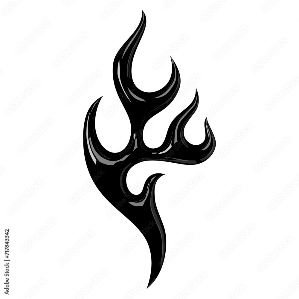 3D tribal flame, glossy black finish, Y2K, retro-futuristic. Smooth, reflective, with highlights. Neo-tribal, 2000s, tattoo vector 3D tribal flame, glossy black finish, Y2K, retro-futuristic. Smooth, reflective, with highlights. Neo-tribal, 2000s, tattoo vector