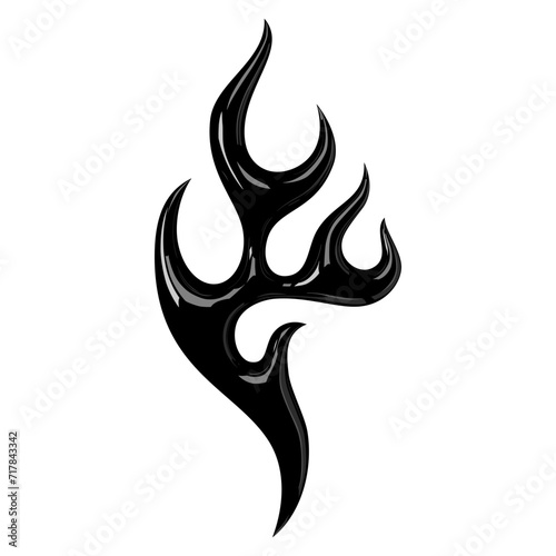 3D tribal flame, glossy black finish, Y2K, retro-futuristic. Smooth, reflective, with highlights. Neo-tribal, 2000s, tattoo vector 