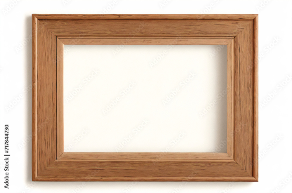 Marco vertical rectangular fino de madera clara colgado en una pared con textura blanca, plano, vista superior, ilustración 3D. Marco vertical rectangular fino de madera clara colgado en una pared con textura blanca, plano, vista superior, ilustración 3D.