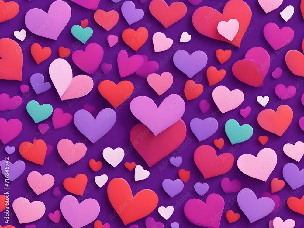 valentine violet background with colorful hearts