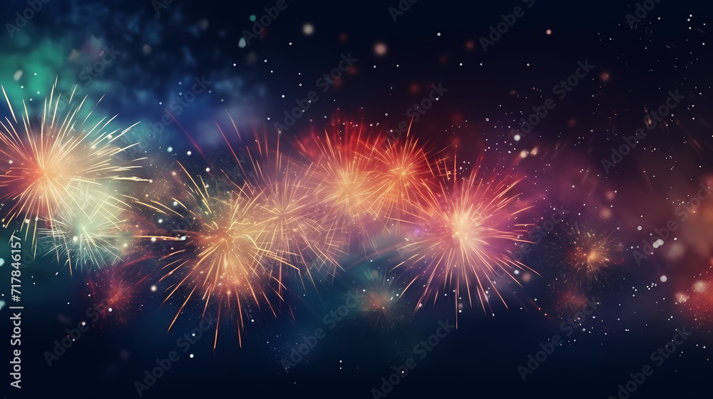 Happy New Year, burning fireworks with bokeh light background Happy New Year, burning fireworks with bokeh light background
