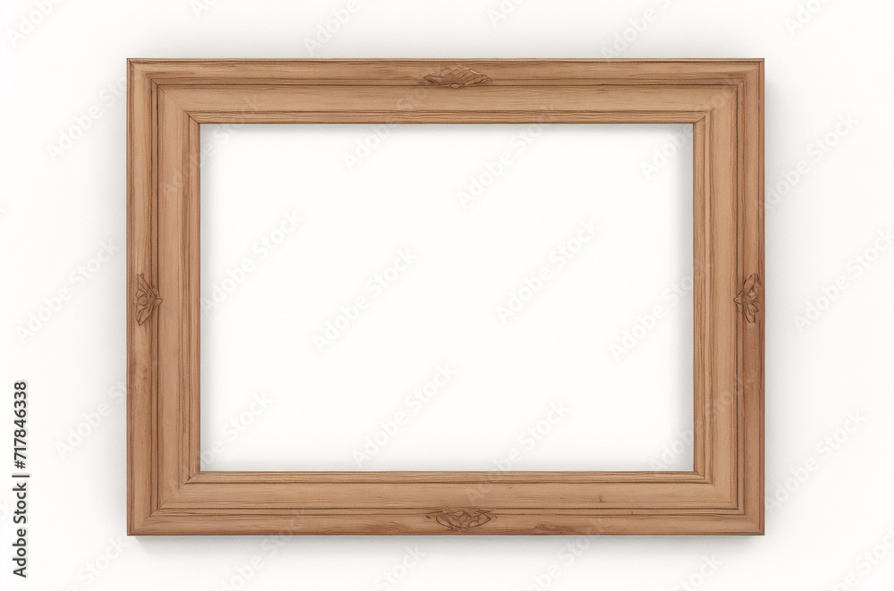 Marco vertical rectangular fino de madera clara colgado en una pared con textura blanca, plano, vista superior, ilustración 3D. Marco vertical rectangular fino de madera clara colgado en una pared con textura blanca, plano, vista superior, ilustración 3D.