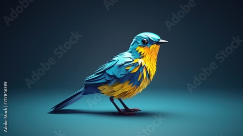 Enchanting 3D Animated Blue and Yellow Bird by Generative AI Technology