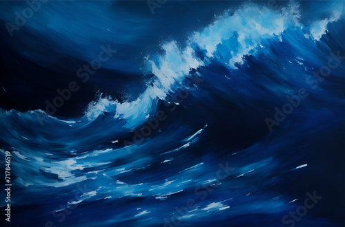 A painting of a dramatic crashing wave