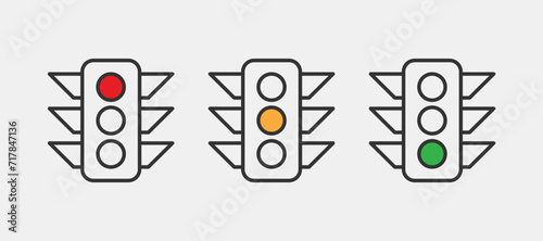 Traffic lights icon vector. Signal, lamp, stoplight vector illustration. Red, yellow and green lights. Logo illustration on grey background. Flat design style for website, ui ux and mobile design