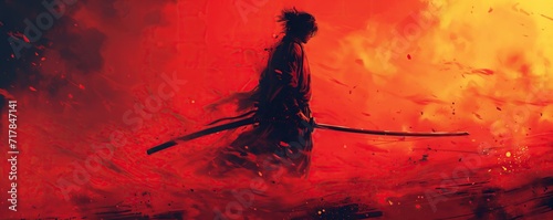 Samurai Illustration. Crimson Clash. Illustration of a Samurai in red and black composition.