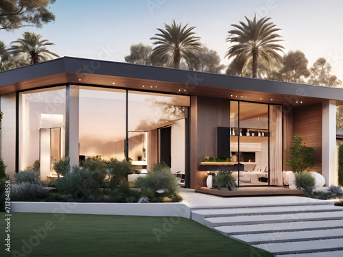 Energy-Efficient Smart Homes: The exterior of a sleek, energy-efficient home equipped with smart technologies for sustainable living.