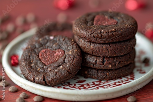 heart chocolate cookies flying in the air professional advertising food photography