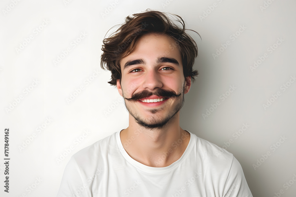 Fototapeta premium Portrait of Handsome hipster young man with mustache posing in casual clothes