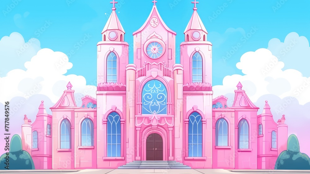 cartoon illustration of Facade of cathedral.