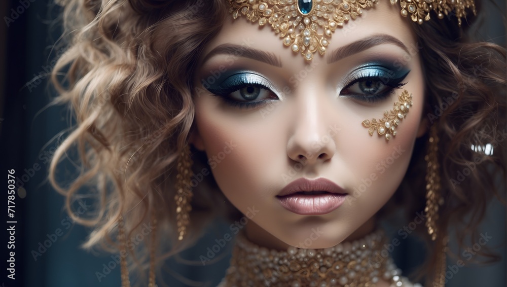 Beautiful Makeupwoman, beauty, fashion, face, hair, model, makeup, glamour, eyes, person, jewelry, lips, people, black, skin, style, blond, necklace, hat, lady, make-up, studio, one, head, hairstyle