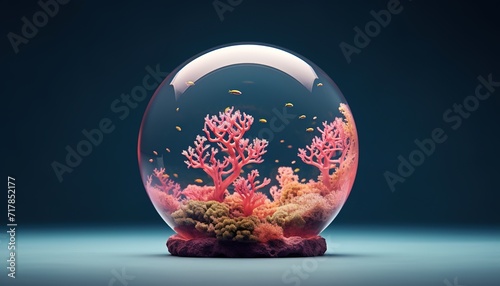 Tiny underwater world in a sphere, coral, sea, tropical