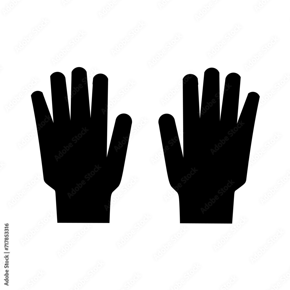 Construction gloves silhouette icon isolated on white background. A pair of black construction gloves. - obrazy, fototapety, plakaty 