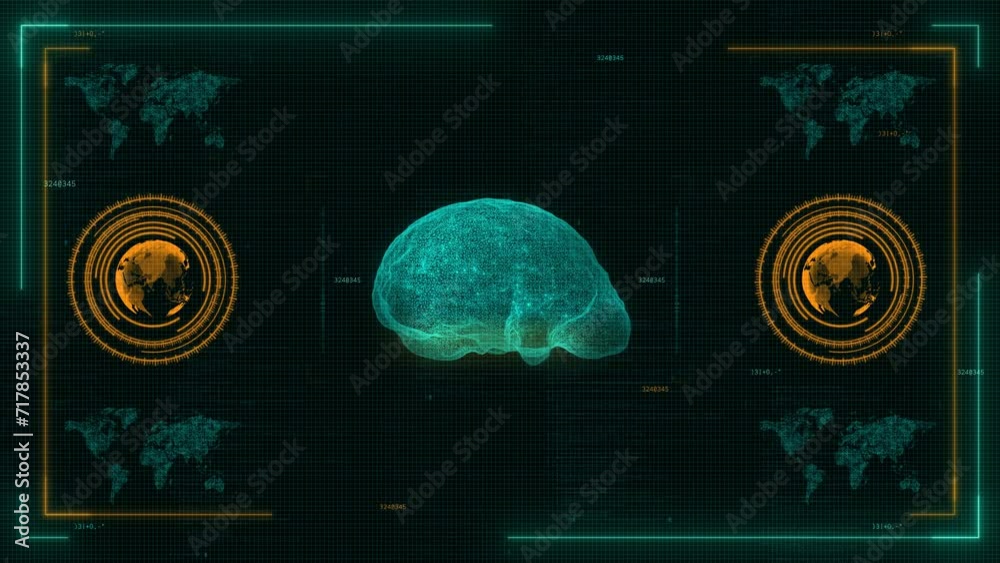 Futuristic AI Brain Scan Interface with Glowing Digital Data and Neural ...
