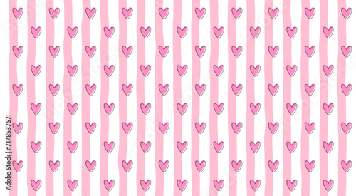 Pink lines with pink heart shapes, romantic pattern