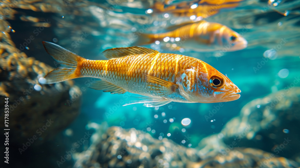 Fish swimming in a ocean, Fish in the sea with clear water Fish swimming in a ocean, Fish in the sea with clear water
