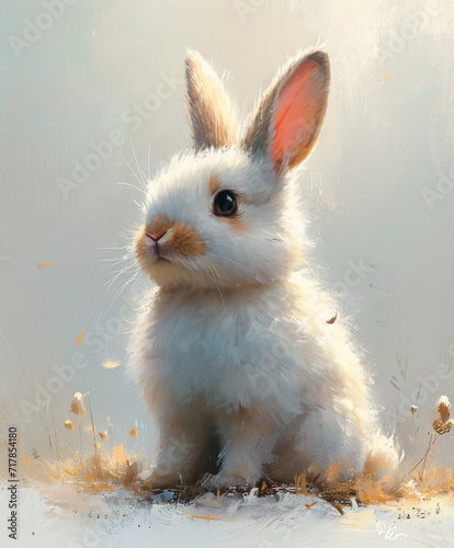 Bunny in the Spotlight: A Cute and Creative Painting of a White Rabbit Generative AI