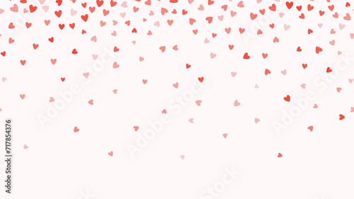 Romantic confetti hearts in soft pink tones. Abstract vector background  for Valentine s Day. Flower petal in shape of heart confetti falling on white background. Greeting cards  invitations template 