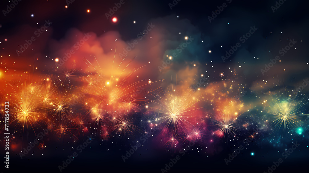 Fototapeta premium Beautiful creative holiday background. Fireworks and sparkles
