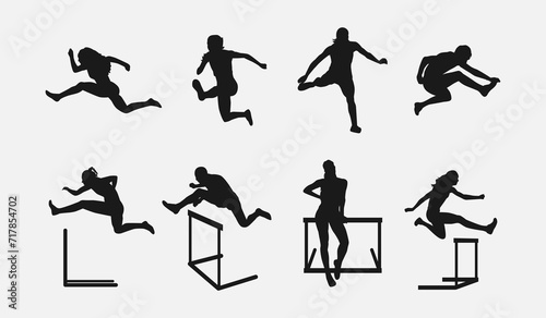hurdler silhouette collection set. sport, running, race concept. different actions, poses. vector illustration.