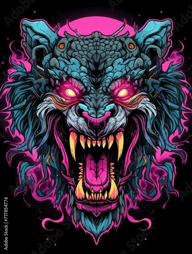 Mecha samurai Necro, Demon, skull, evil, hell, anime girl, illustration. Print for T-shirts and poster	