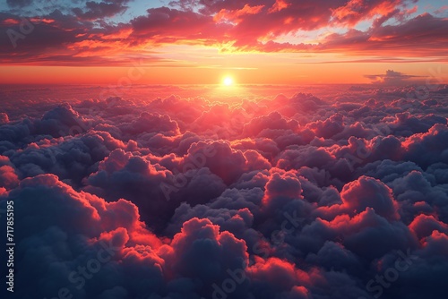 Pink Clouds Over the Sunset Sky Generative AI