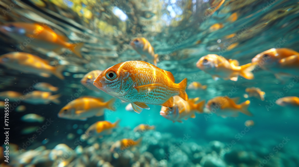 Fish swimming in a ocean, Fish in the sea with clear water Fish swimming in a ocean, Fish in the sea with clear water