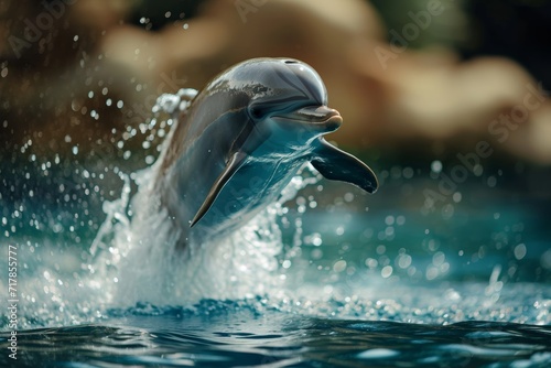 smiling dolphin in blue water, dolphin and human © Наталья Добровольска