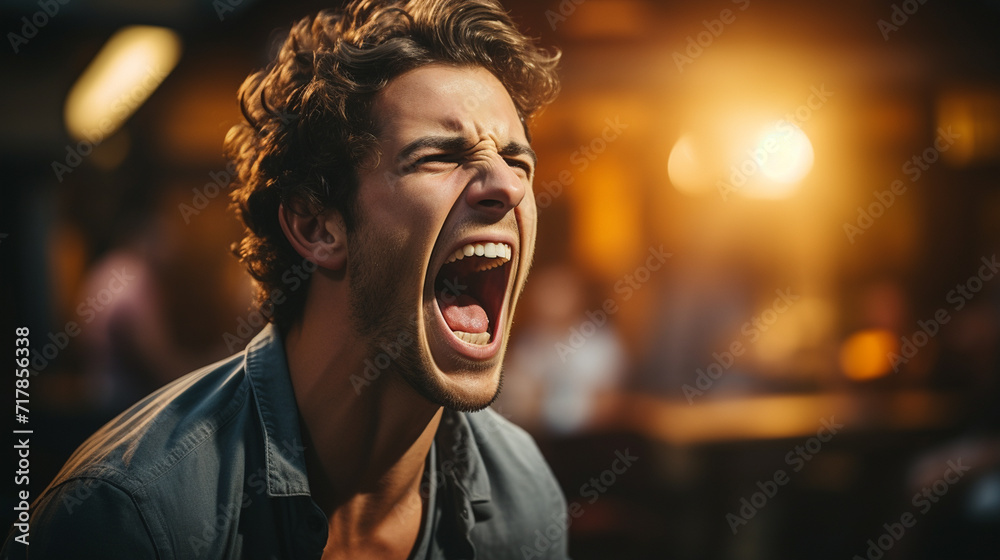 Angry man yelling, negative emotional feelings - obrazy, fototapety, plakaty 
