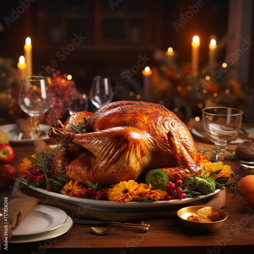 Wallpaper Mural Baked Thanksgiving turkey standing on the holiday table created with Generative Ai Torontodigital.ca